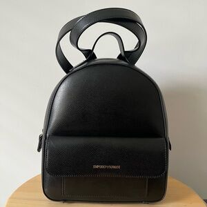 Emporio Armani Elegant Black Leather Backpack